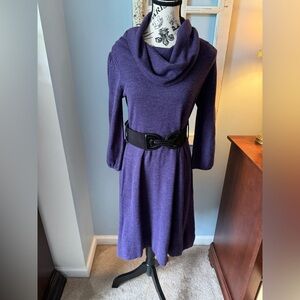 Women’s Alyx Limited Purple Long Sleeve Cowl Neck Belted Sweater Dress Small